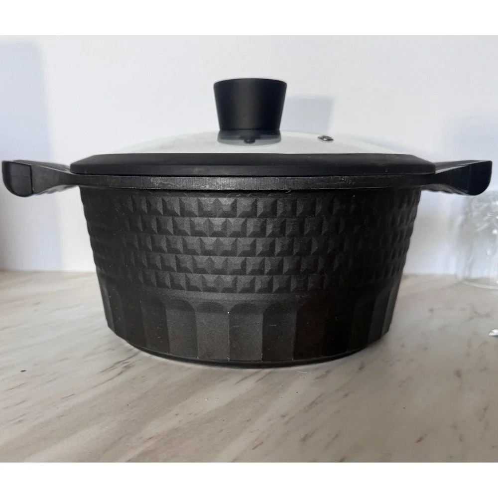 D&W Black Textured Cast Aluminum Dutch Oven Stock Pot with Glass Lid Non-Stick